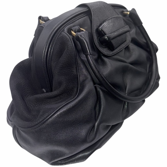 Smythson of Bond Street “Nancy” Genuine Leather Black Gathered Ruched Purse - Picture 2 of 12